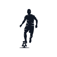 Fototapeta premium Silhouette of a soccer player dribbling a ball isolated on white background