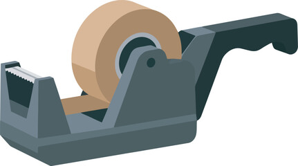 A tape dispenser with a roll of tan tape, ready for use.