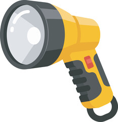 Cartoon illustration of a yellow and black flashlight with a bright, white lens.