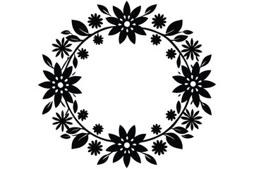 winter flower circle frame vector icon silhouette