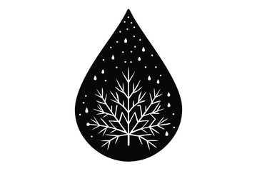 winter botanical teardrop vector icon silhouette