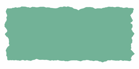 Abstract irregular shape with torn edges in a muted teal green color on a white background