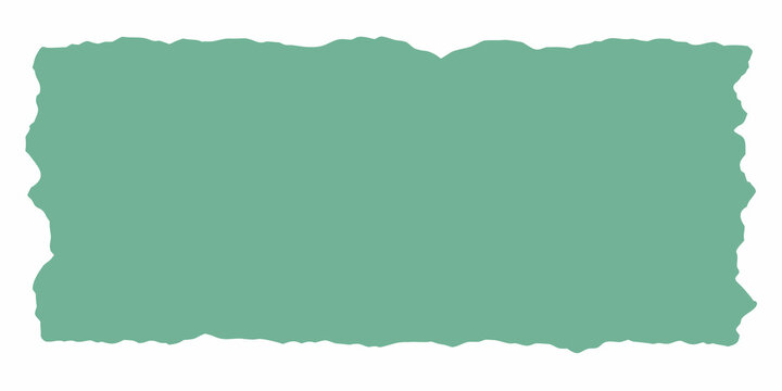Abstract irregular shape with torn edges in a muted teal green color on a white background