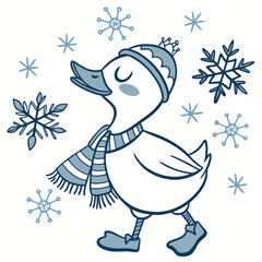 A Joyful Duck with with a tiny crown in a Cozy winter theme – Frosty Winter palette SVG illustration