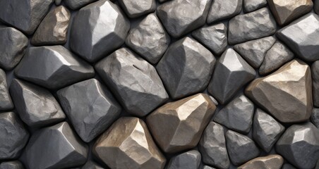 Seamless Texture of a Natural Stone Wall with Irregularly Shaped Pebbles in Various Shades of Grey and Brown