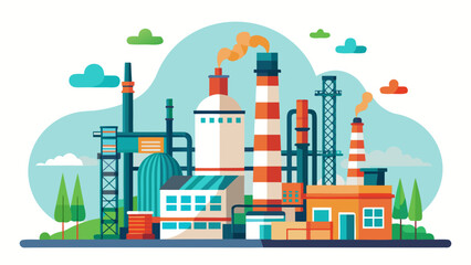Fototapeta premium Colorful industrial factory with smoke stacks and buildings
