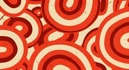 Bold Red Spiral Ring Abstract Seamless Pattern with Retro Pop Art Texture