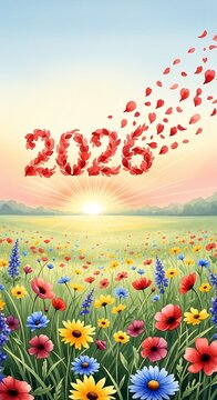 2026 Floral Celebration A Vibrant Field of Flowers Welcoming the New Year with Style