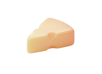 3D render of a pastel yellow cheese slice with gentle glossy highlights and soft plastic material isolated on a transparent background