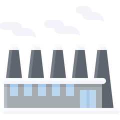 Industrial Factory With Smoke Stacks Emitting Clouds Against A Light Sky Minimalist Vector Illustration