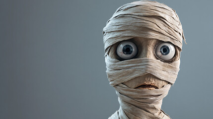 Funny mummy character with huge eyes looking shocked for Halloween designs and promotions