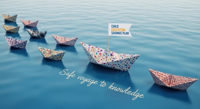 Paper Boats with Child Education Savings Plan Sailing on the Water