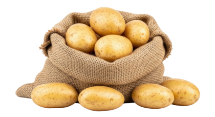 Burlap sack of potatoes transparent background cutout png