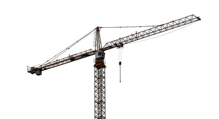 Tower crane against a white background, construction equipment.