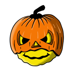 Creepy Smiling Pumpkin Face, Halloween Cartoon Illustration