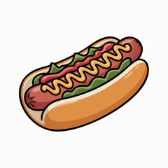 Colorful Cartoon Hot Dog With Sauce, Lettuce, And Bun  Fun Fast Food Illustration
