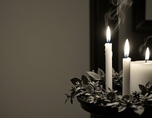 Serene Candlelit Arrangement with Foliage Dark Setting