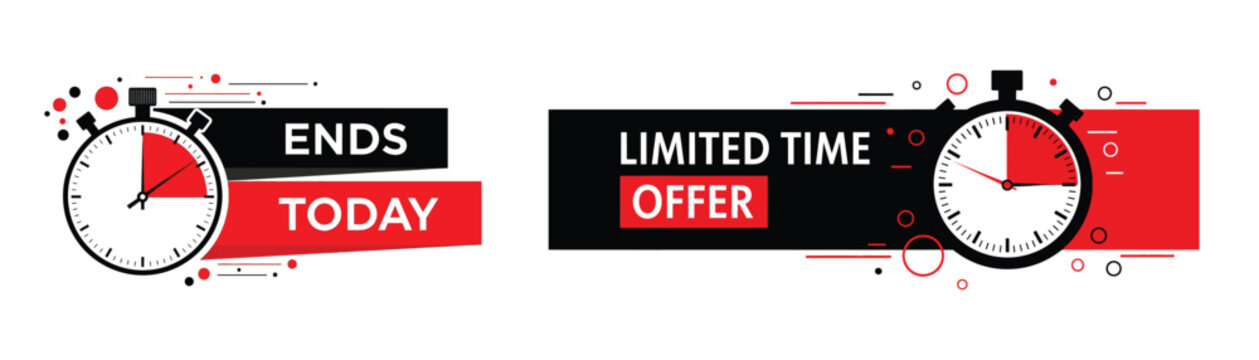 Limited time offer countdown banner set isolated on timer with red and black elements for sale, promotion, or special offer urgency and limited time concept