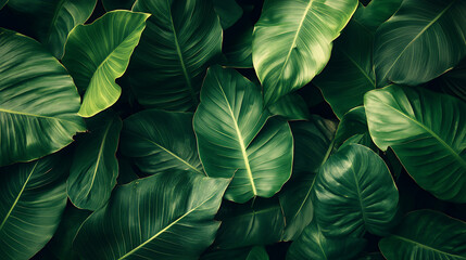 Fototapeta premium Lush Green Tropical Leaf Texture Forming A Fresh Vibrant Botanical Macro Scene