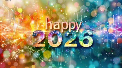 Colorful graphic design celebrating the arrival of the new year 2026