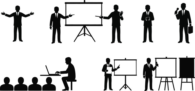 Silhouette of business people presenting