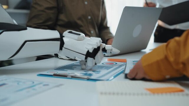 Within a modern boardroom, colleagues gather research intelligence from AI, refining operational goals that amplify marketing potential and strengthen collaboration. Noogenesis AI