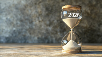 Countdown to 2026 with an hourglass representing time passing, symbolizing a deadline