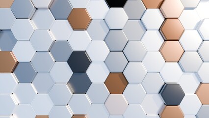 3d hexagon pattern tiles background. Elegant geometric polygon backdrop template. Honeycomb geometry graphic element.