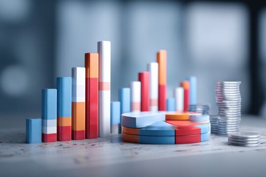 Business growth presentation with colorful charts and diagrams illustrating financial trends and data analysis