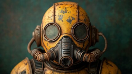 A close-up image of an antique gas mask, showcasing its weathered texture and unique design, This image can be utilized in projects related to history, science fiction, or safety equipment,