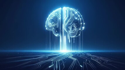 Artificial intelligence concept with glowing neural network brain emerging from digital circuitry, representing data processing, innovation, and future technology - Powered by Adobe