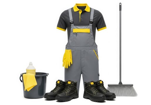 Professional cleaning uniform and equipment for janitorial services