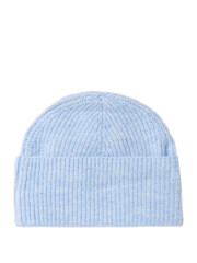 Warm knitted winter cap on a plain white backdrop for woman