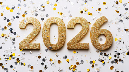 Sparkling golden 2026 with confetti, a hopeful new year celebration design element, future