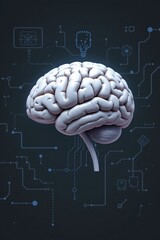 Artificial Brain with Digital Technology Icons Network