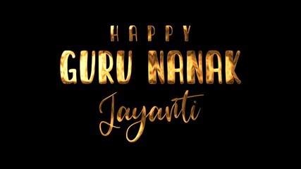 Happy guru nanak jayanti text animation in gold. Suitable for social media posts, greeting cards, or cultural event promotions.
