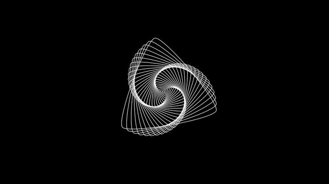 Abstract rotating white geometric triangle aine art animation. white minimal spirograph logo reveal background loop.