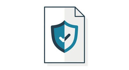 Secure document with verified checkmark shield icon symbolizing trust, safety, and approved status for business and legal contexts