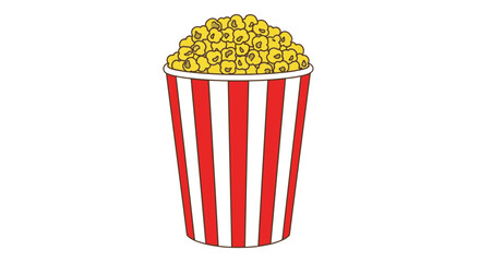 Crispy golden popcorn overflowing from a classic red and white striped bucket, perfect for movie nights or festive celebrations.