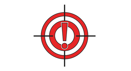 Urgent warning symbol centered in a red target crosshairs, conveying immediate danger and critical alerts for attention.