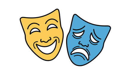 Iconic comedy and tragedy masks symbolize the spectrum of human emotions and the art of performance, perfect for theater and storytelling concepts.