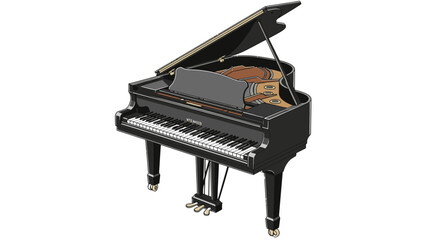 Elegant black grand piano with open lid showcasing intricate internal workings ready for masterful musical performance