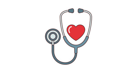 Iconic stethoscope listening to a healthy vibrant red heart symbolizing medical care, wellness, and cardiology diagnostics, perfect for health awareness campaigns.