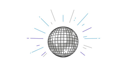 Sparkling disco ball radiates vibrant party energy with colorful light bursts, perfect for celebrations and events.