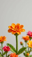 Vibrant Multicolored Floral Arrangement Light Gray Background