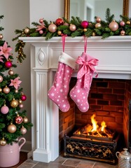 Festive Christmas Fireplace Mantel with Decor and Tree