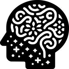 Fototapeta premium Mental Health Zen Brain Icon - Geometric Monochrome Vector for Mindfulness Peace Meditation Mental Wellness Calm Mind Stress Relief Tranquility 