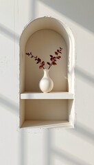 Minimalist White Niche with Decor and Shadow Play