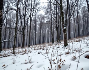 Winter Forest Scene with Snow and Bare Trees