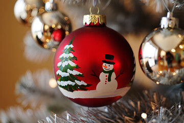 Red bauble snowman tree decoration christmas ornament